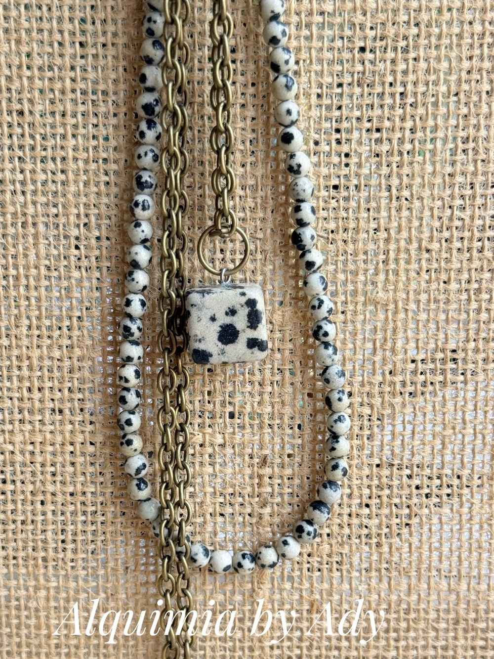 Dalmatian Jasper Beaded Necklace with Antique Gold Chain set XL AND CHOKER